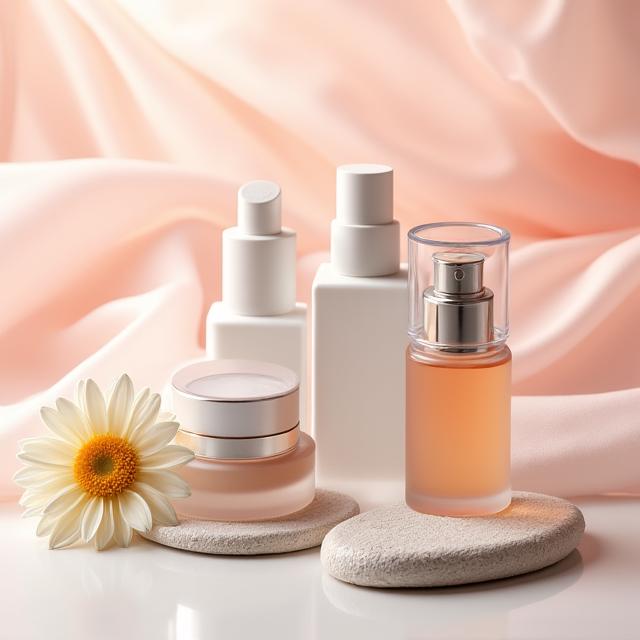 Gambar produk kosmetik dengan susunan artistik